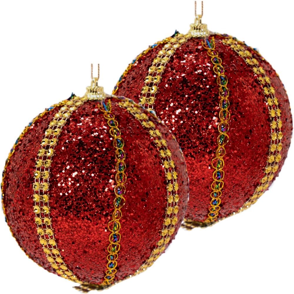 Kit 4 Bolas Enfeite Natalino Árvore Natal Glitter Vermelho