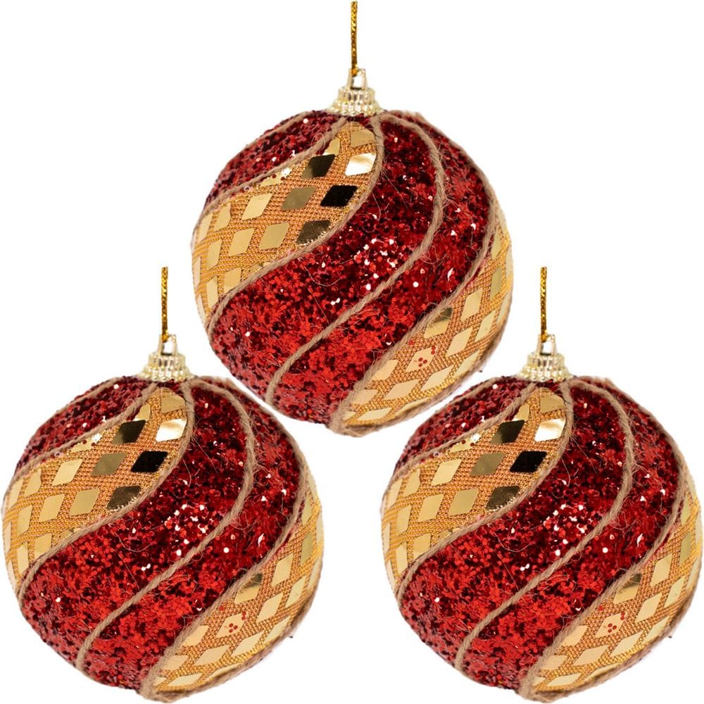 Kit 36 Enfeite Bola Natalina Árvore Natal Artesanal Vermelho