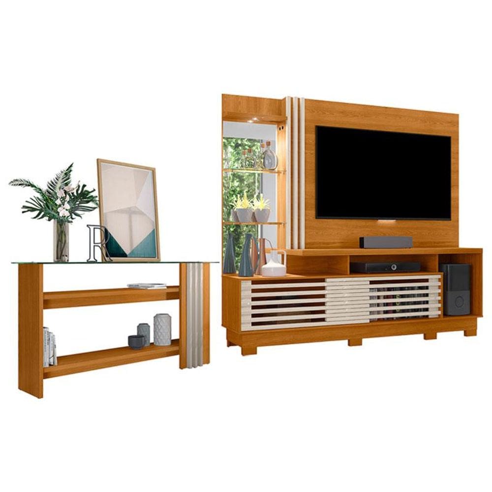Estante Home Theater com Pés e Aparador Frizz Plus Cinamomo Off White - Madetec