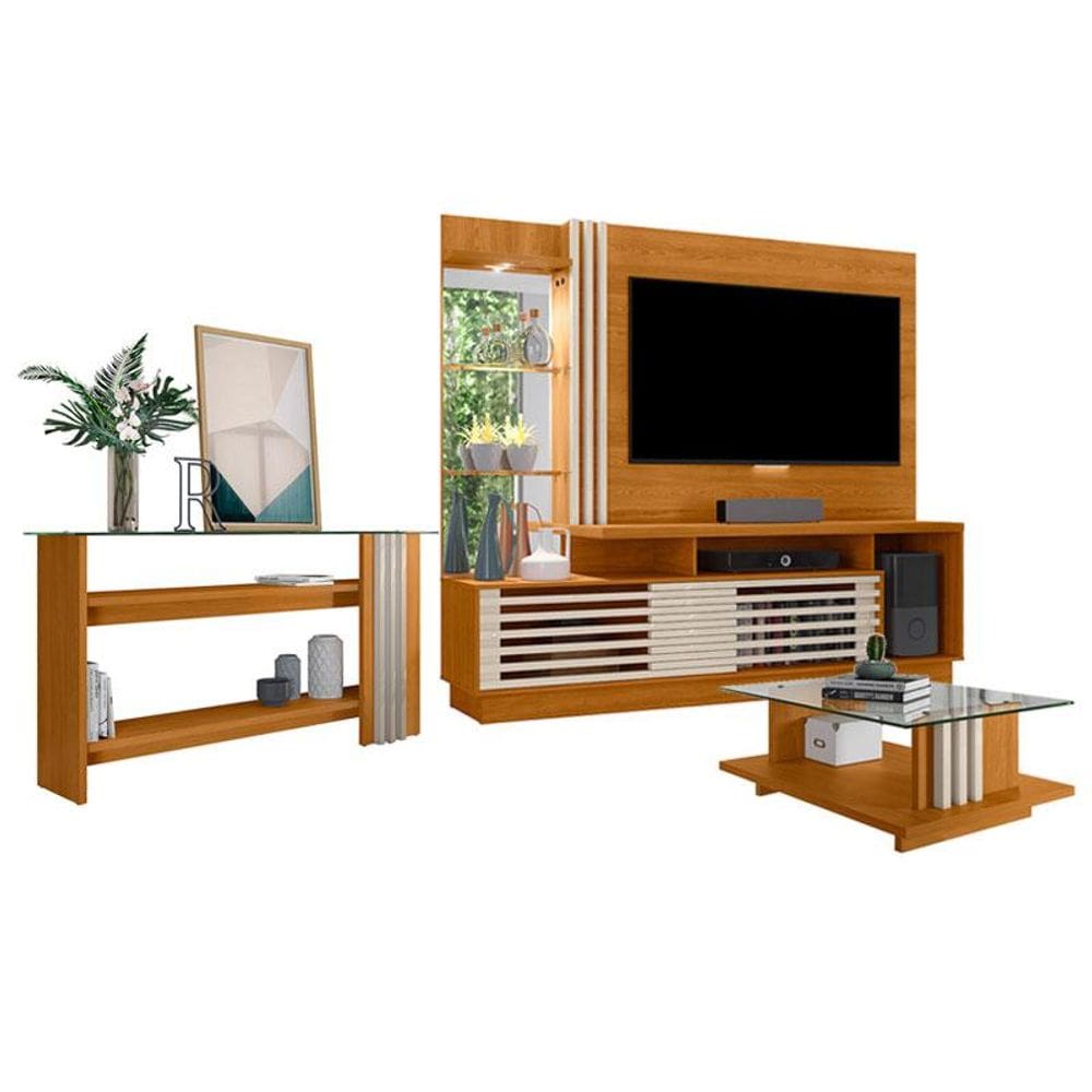 Estante Home Theater com Aparador e Mesa de Centro Frizz Plus Cinamomo Off White - Madetec