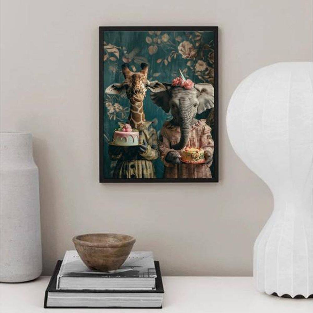 Quadro Amigas Girafa E Elefante 45X34Cm