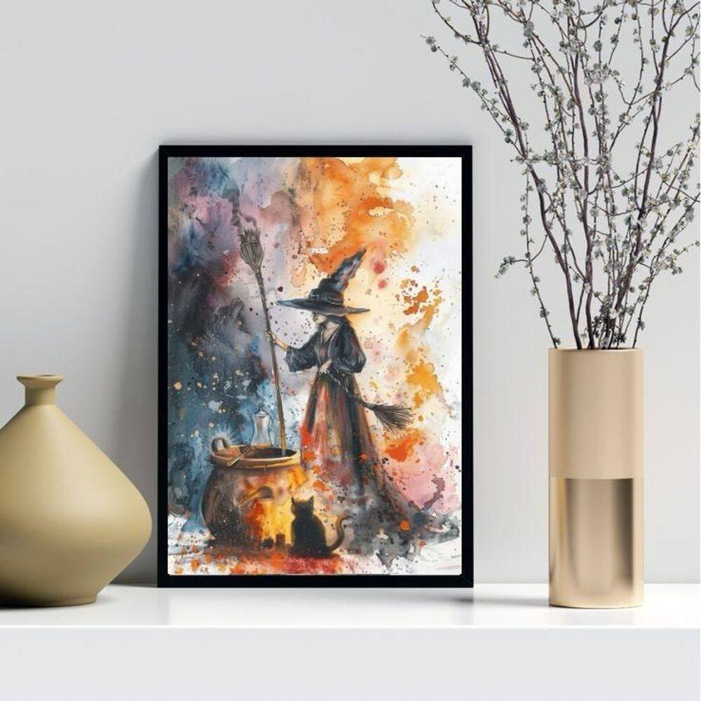 Quadro Decorativo Arte Bruxa Aquarela 45X34Cm