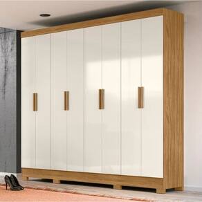 Guarda Roupa 8 Portas  4 gavetas  Com Espelho 2,36m  Moval Diplomata Freijo / Off White