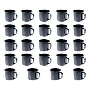 Caneca Esmaltada Retro 350Ml Preta Vintage Jogo 24 Peças