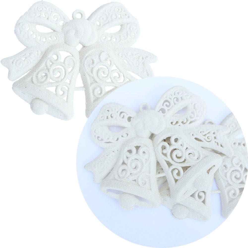 Kit 8 Pendentes Sinos Branco Natalino Enfeite Árvore Natal