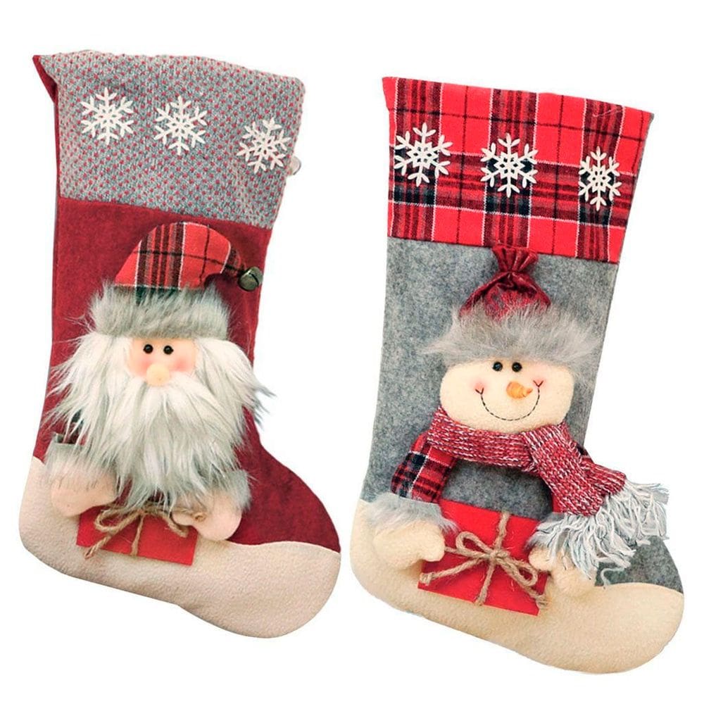 Par De Botas Meia Decoração Enfeite Natal Boneco Neve Papai Noel