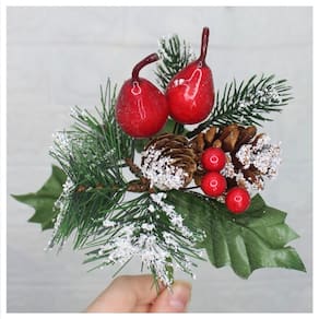 Kit 12 Ramos Pera Decoração Natal Artificial Com Detalhes Branco 17cm