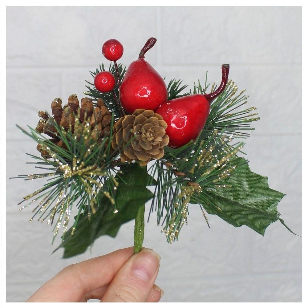 Kit 12 Ramos Pera Decoração De Natal Artificial Com Brilho 16cm