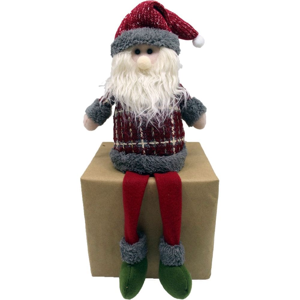 Enfeite Natalino Boneco Papai Noel Xadrez Pernas Mole 45cm