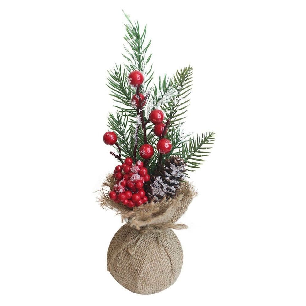 Kit 4 Enfeite De Mesa Natal Berry Vermelhos E Saco De Juta 28cm