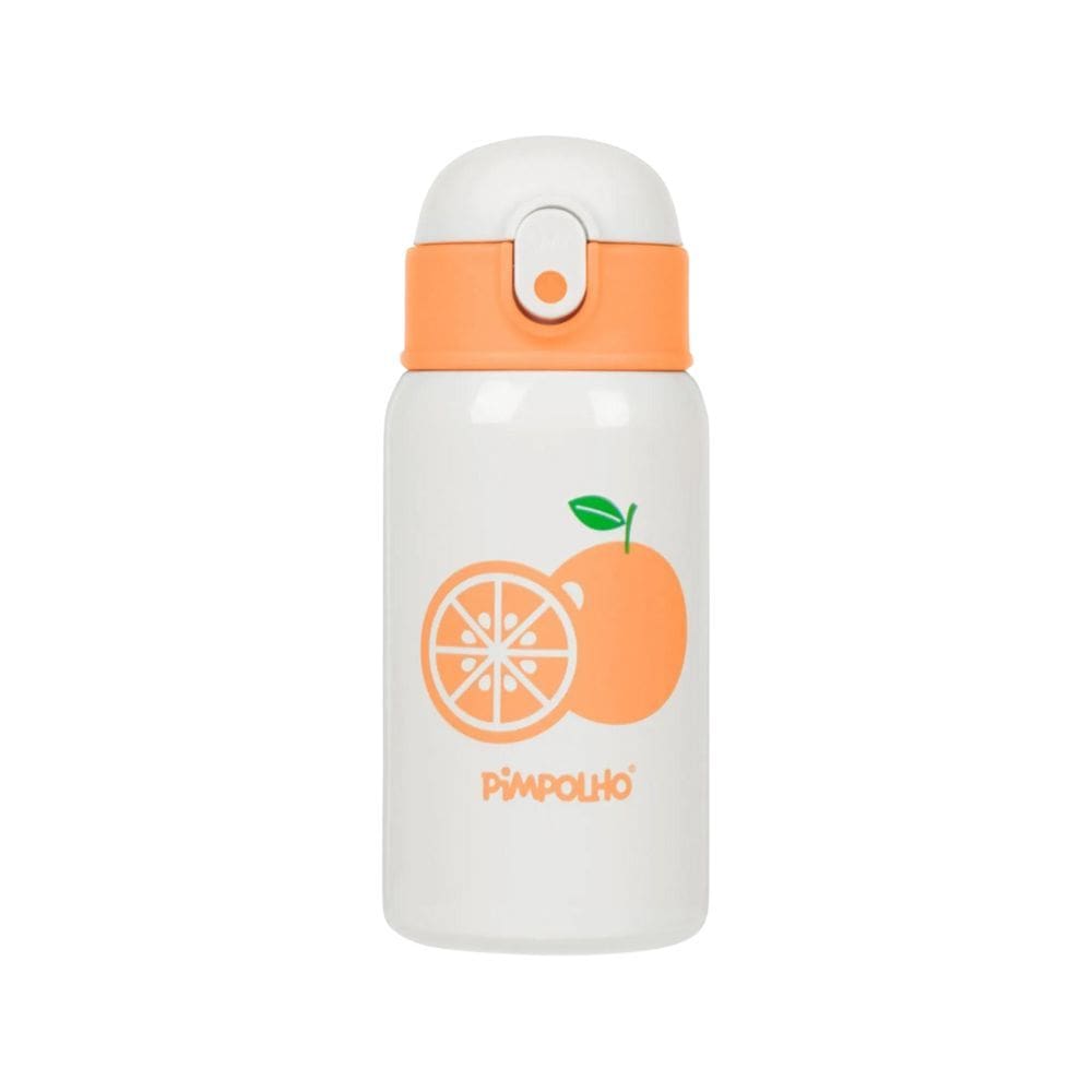 Garrafa Termica Inox 400Ml Com Canudo Bege/Laranja - Pimpolho