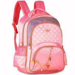 Mochila Escolar Juvenil Rosa Feminina Costas Alças Tam G
