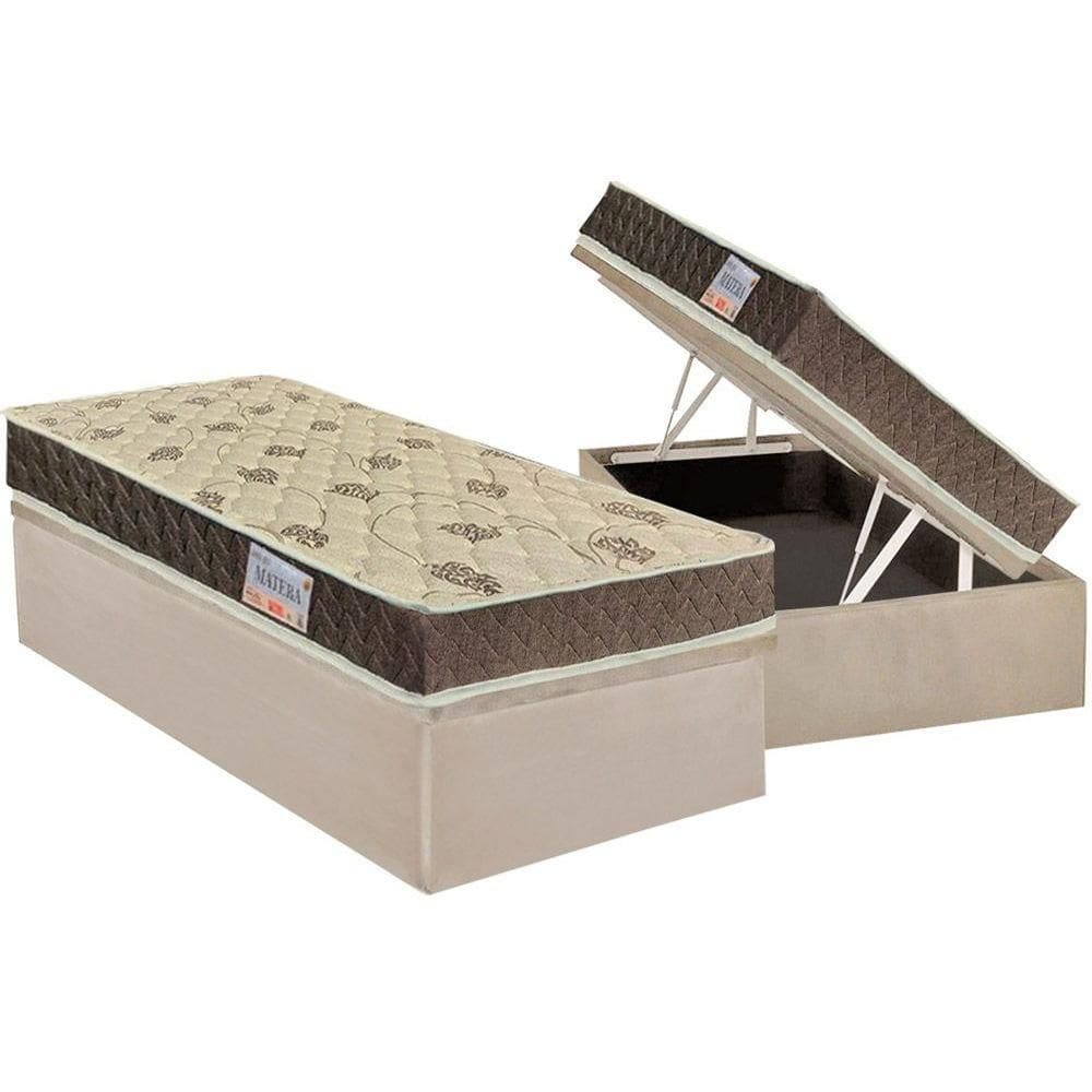 Cama Box Baú Solteiro: Colchão Espuma D33 Orthoflex  / EP Matera + Base CRC Suede Clean(88x188)