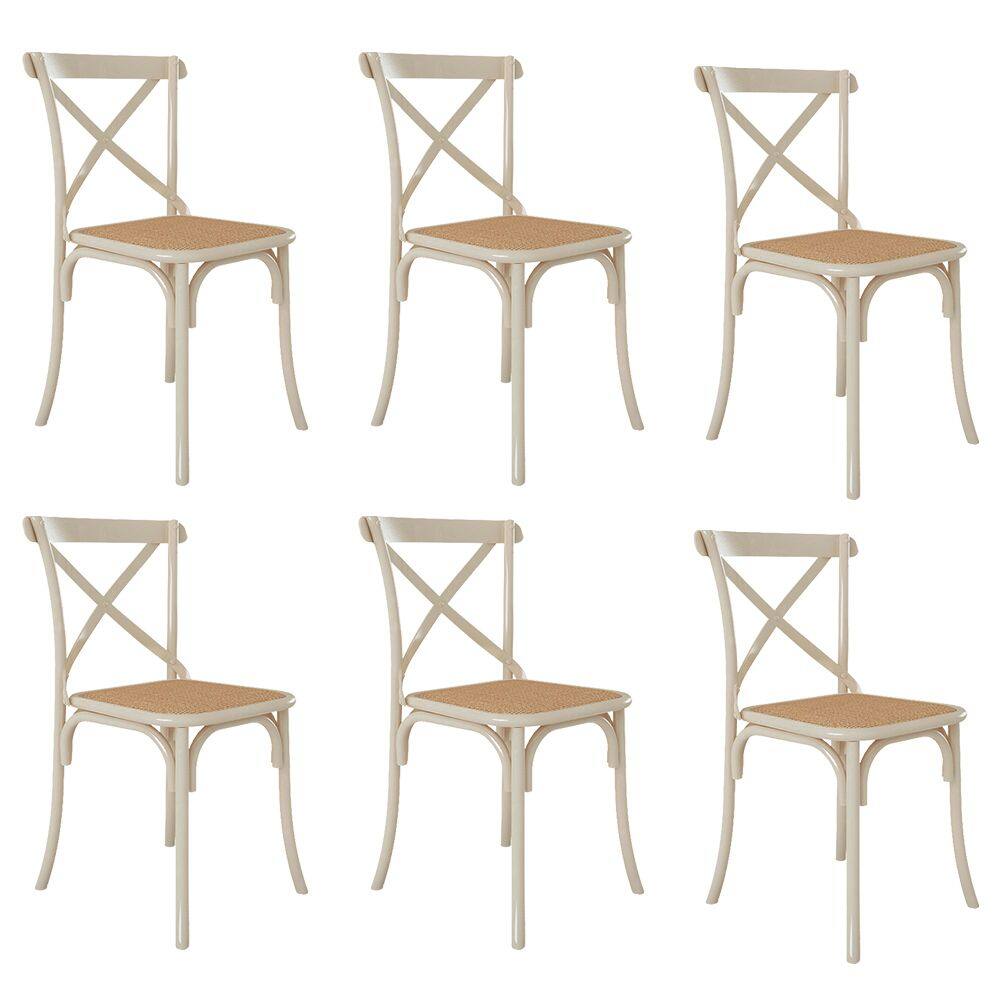 Kit 6 Cadeiras Jantar Cross Katrina X Off White Assento Bege Aço