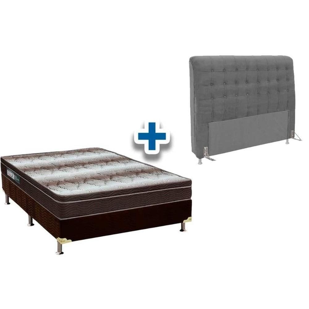 Cama Box Queen CRC + Colchão Ortopédico Light Ortobom + Cabeceira Dama Suede Cinza
