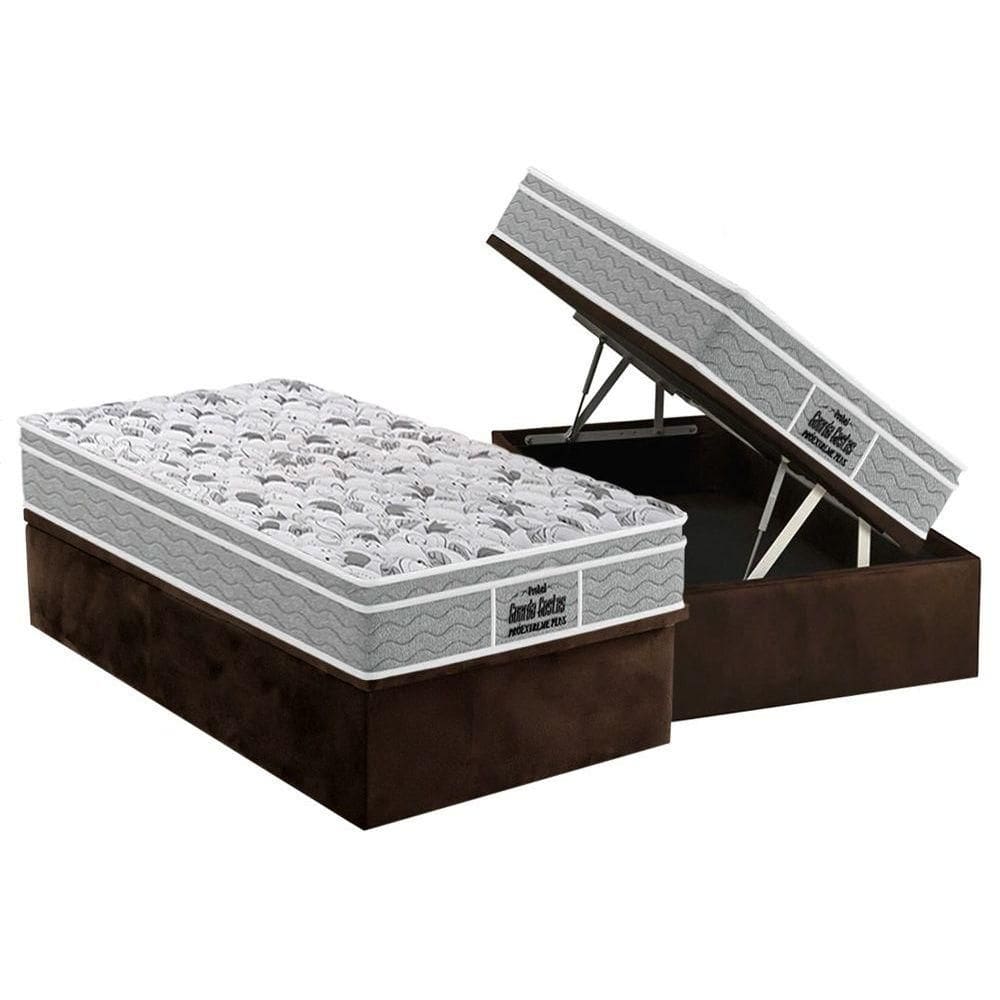 Cama Box Baú Solteiro: Colchão Espuma Probel D45 / EP Guarda Costas PróExtreme Plus + Base CRC Suede Brown(88x188)