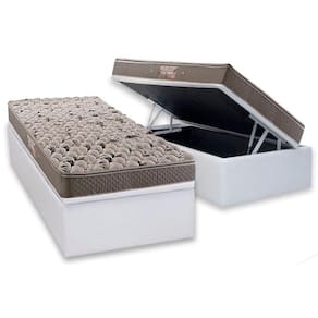 Cama Box Baú Solteiro: Colchão Ortopédico Herval AG65 Fort Black Firme Pillow Top + Base CRC Courano White(88x188)