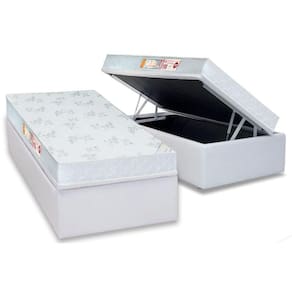 Cama Box Baú Solteiro: Colchão Espuma Castor D33 Sleep Max Relax + Base CRC Courano White(88x188)