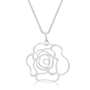 Colar Feminino Pingente Flor Rosa Dália Prata 925 Legítima