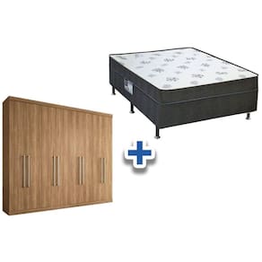 Cama Box Conjugado Casal Union Ortobom + Guarda Roupa Master Vip 8.4 Jatoba/Atacama