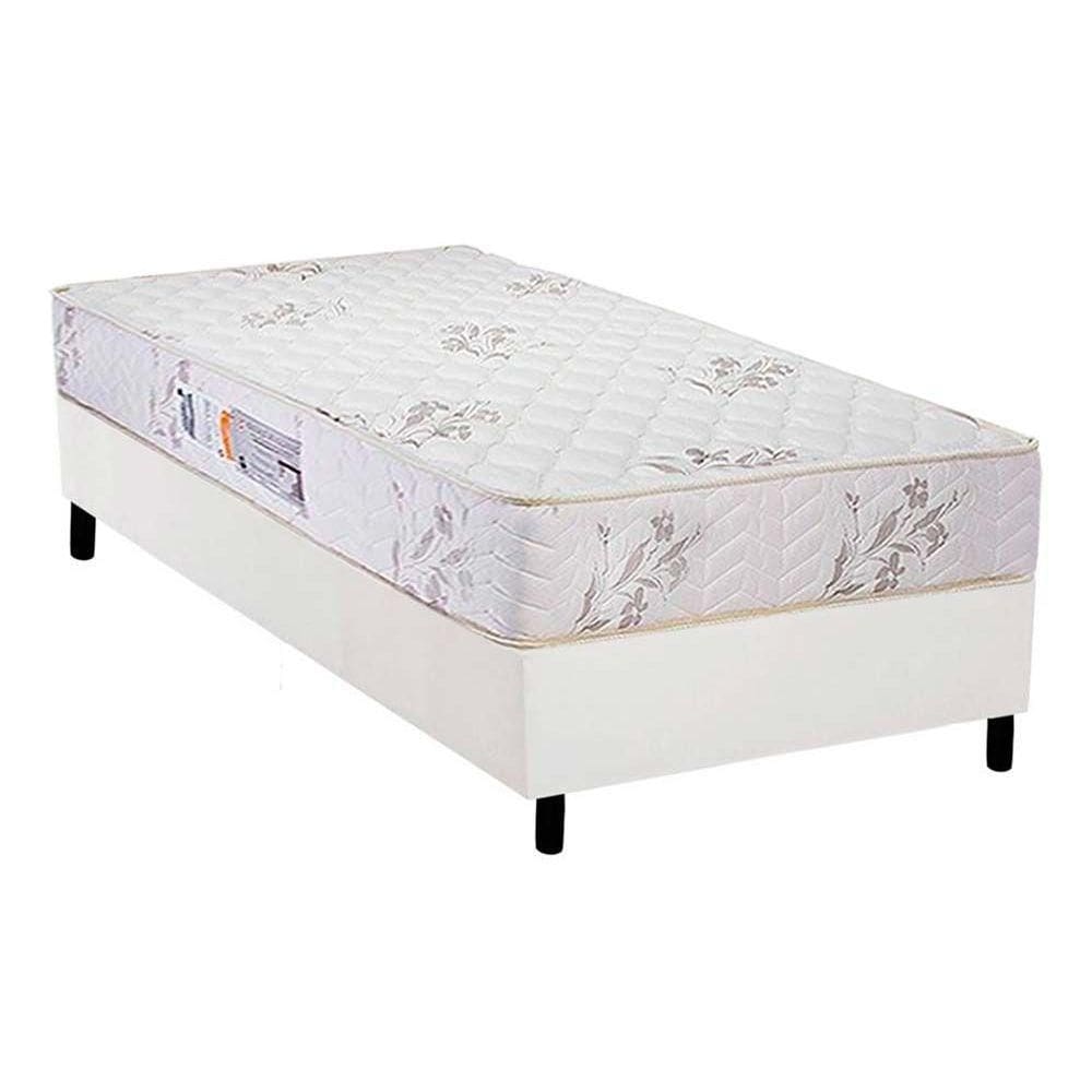 Cama Box Solteiro: Colchão Espuma Luckspuma D45 Gran Luck + Base CRC Courano White(88x188)