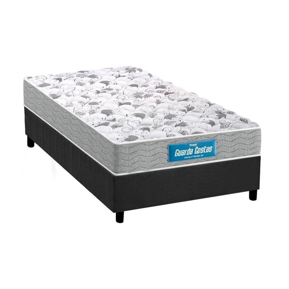 Cama Box Solteiro: Colchão Ortopédico Probel D45/EP Anatômico Firmepedic Guarda Costas Próextreme Dupla Face + Base CRC Suede Gray(88x188)