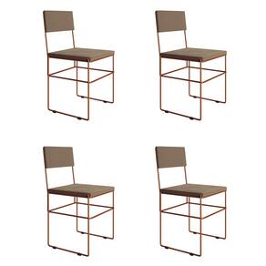 Kit 4 Cadeiras de Jantar Industrial Estofadas Veludo Bege Base Cobre Vitoria