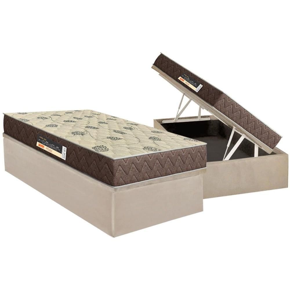 Conjunto Box Baú Solteiro: Colchão Espuma Orthoflex D28 / Livorno + Base CRC Suede Clean(88x188)