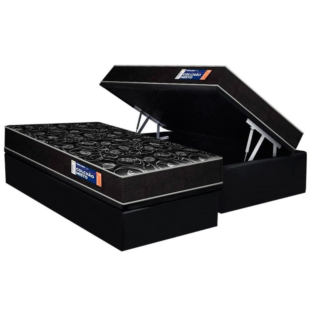 Conjunto Box Baú Solteiro: Colchão Espuma Plumatex D28 IsoPluma + Base CRC Suede Black(88x188)