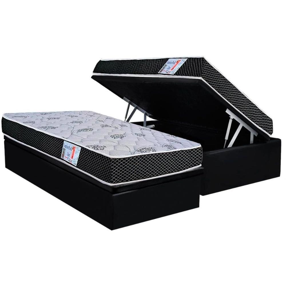 Conjunto Box Baú Solteiro: Colchão Espuma Orthoflex D20 ComfortPedic + Base CRC Suede Black(88x188)
