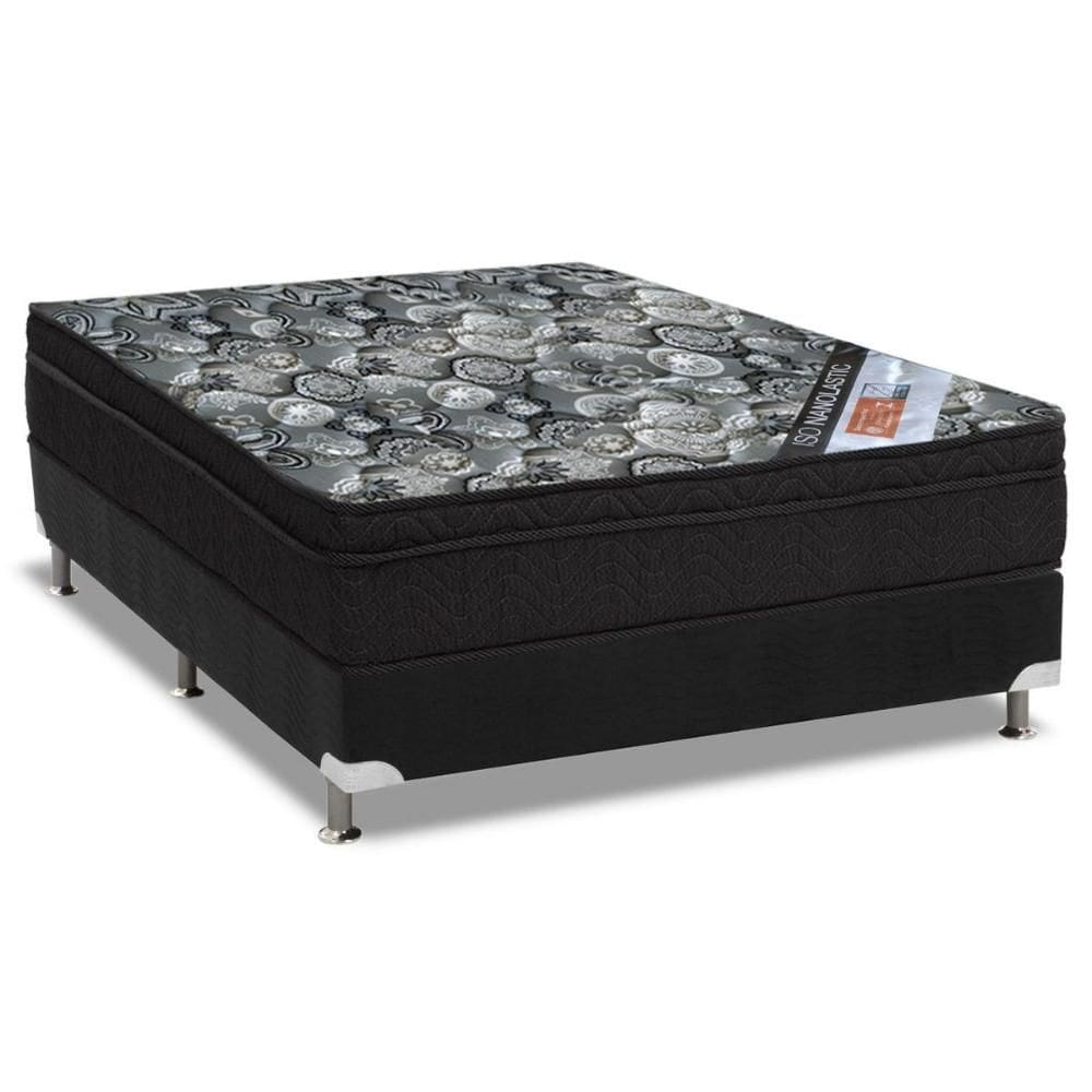 Cama Box Viúva: Colchão Molas Ortobom Nanolastic ISO Firme + Base CRC Suede Black(128x188)