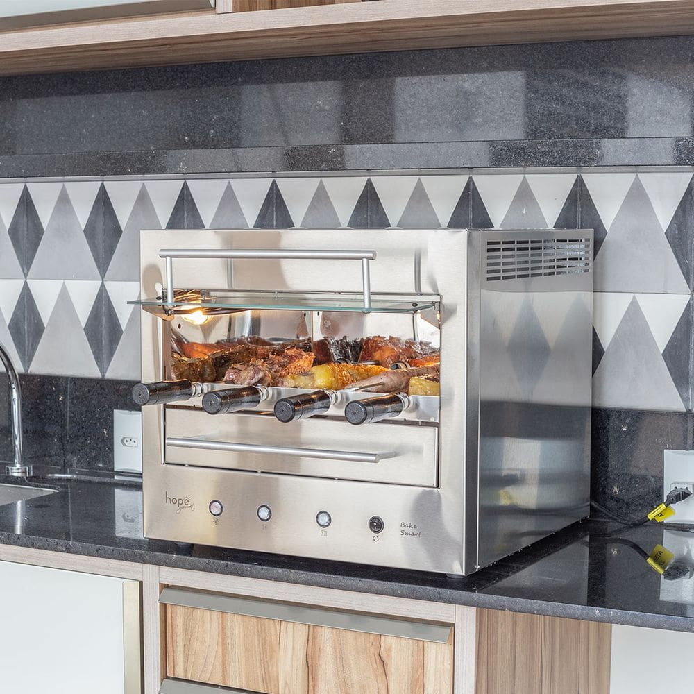 Churrasqueira Elétrica Portátil Rotativa Aço Inox Bake Smart 04 220V - Hope