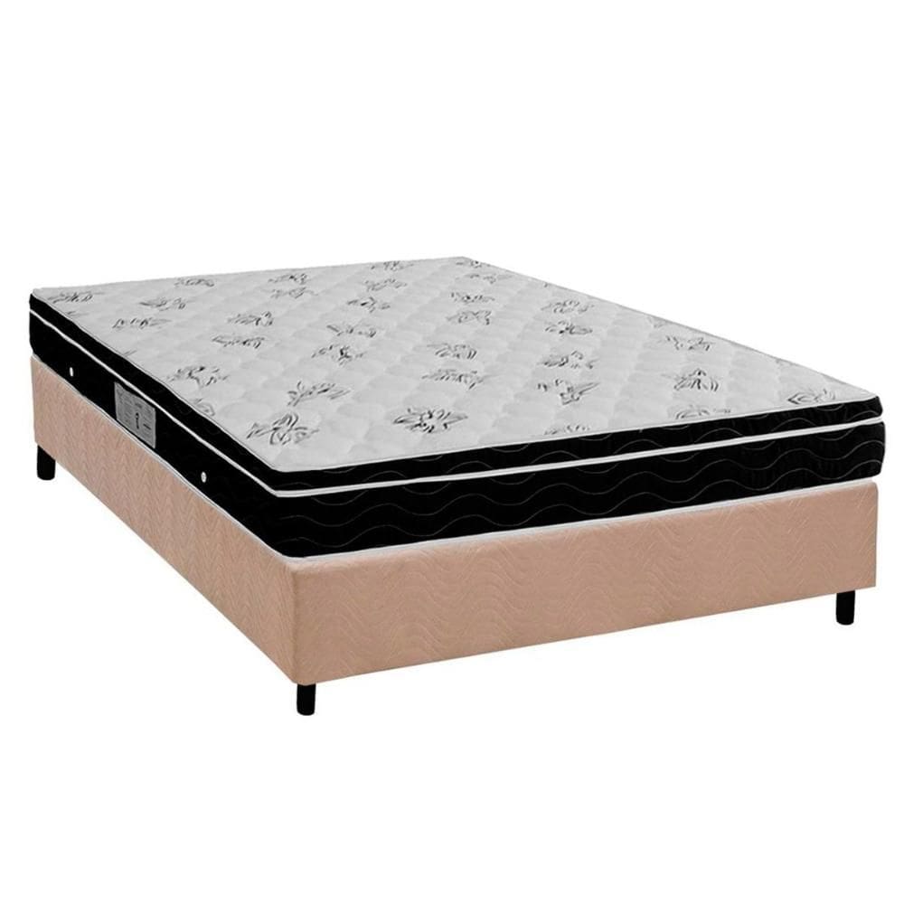 Cama Box Casal: Colchão Molas Ortobom Nanolastic Physical Spring + Base CRC Suede Bege(138x188)