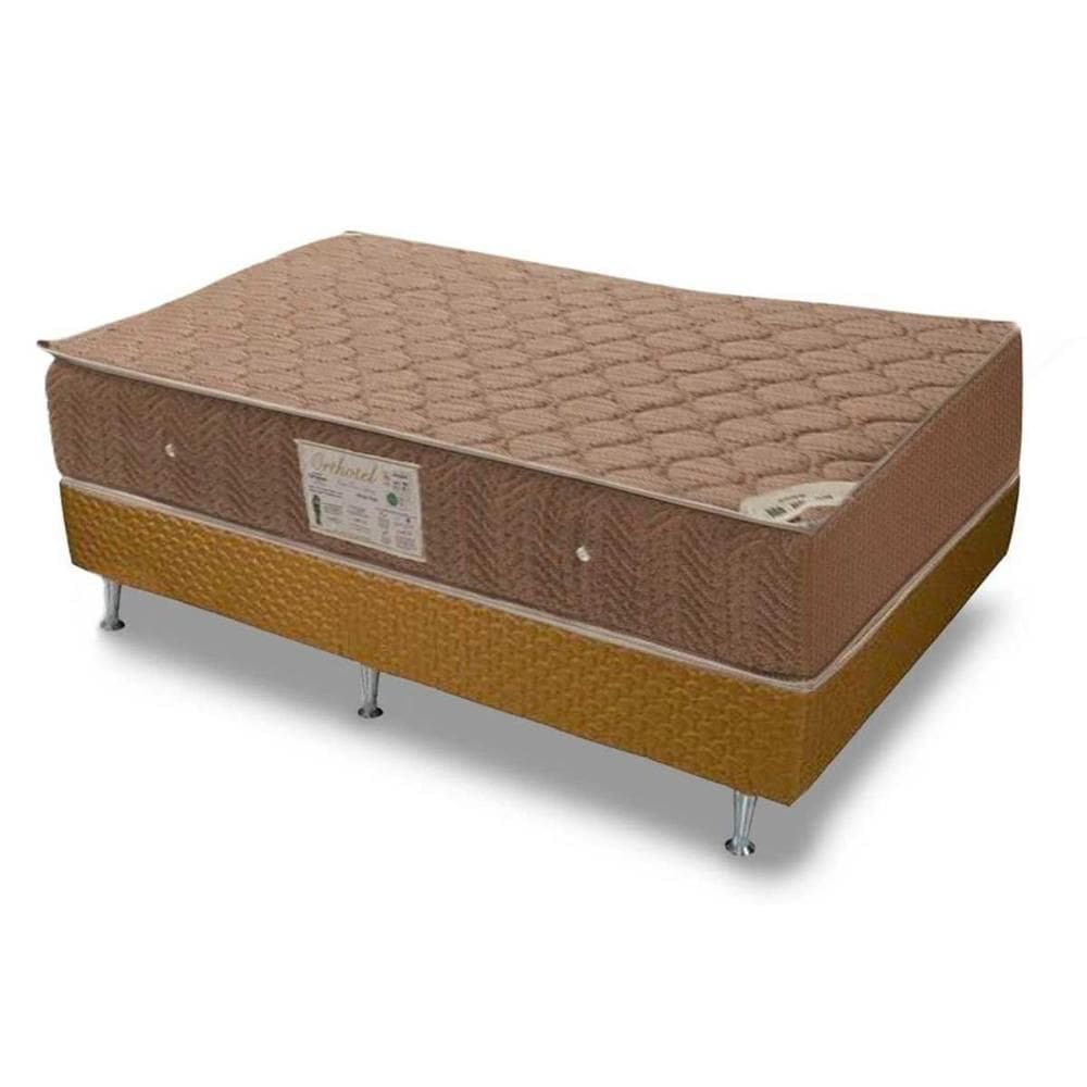 Cama Box Casal: Colchão Molas Ortobom Hotelaria Nanolastic Orthotel Spring + Base CRC Marrom(138x188)