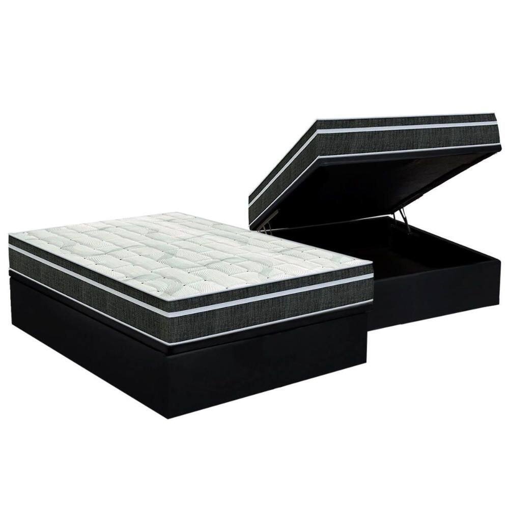Cama Box Baú Casal: Colchão Molas Orthoflex Bonnel Venezia + Base CRC Courano Black(138x188)