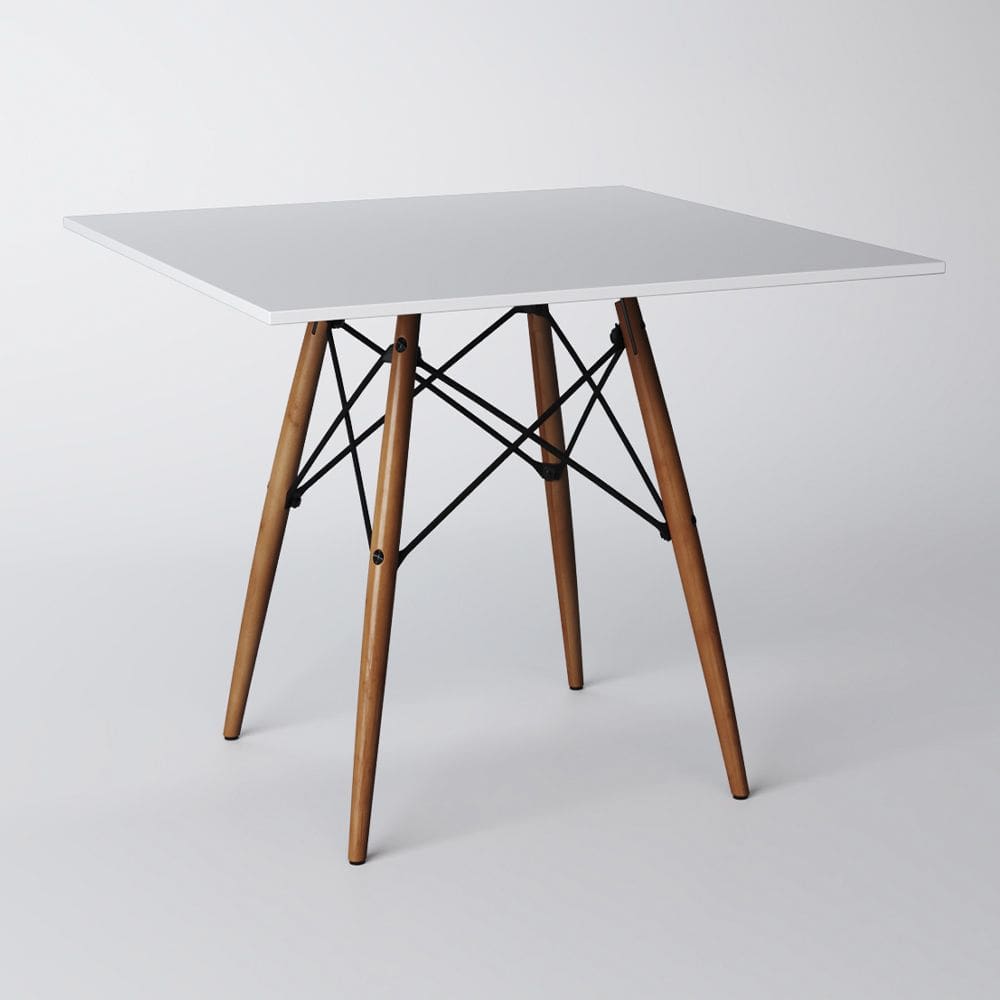 Mesa De Jantar Eiffel Quadrado Tampo De Madeira 90cm Branco