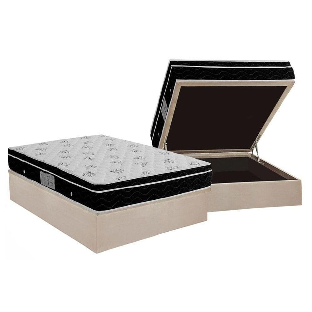 Cama Box Baú Casal: Colchão Molas Ortobom Nanolastic Physical + Base CRC Suede Clean(138x188)