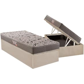 Cama Box Baú Solteiro: Colchão Ortopédico Herval AG65 Fort Black Firme Pillow Top + Base CRC Suede Clean(88x188)