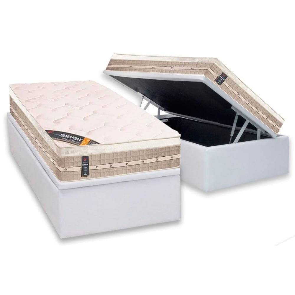 Cama Box Baú Solteiro: Colchão Molas Castor Bonnel Premium Tecnopedic + Base CRC Courano Black(88x188)