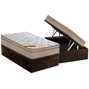 Cama Box Baú Solteiro: Colchão Molas Castor Bonnel Revolution + Base CRC Suede Brown(88x188)