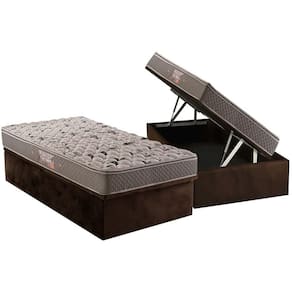Cama Box Baú Solteiro: Colchão Espuma Herval AG65 Fort Black Firme Pillow Top + Base CRC Suede Brown(88x188)