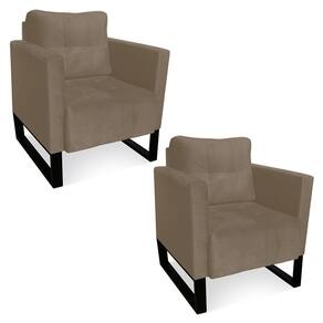 Kit 2 Poltronas Livia Suede Marrom Rato Base Industrial Preto - D`Rossi