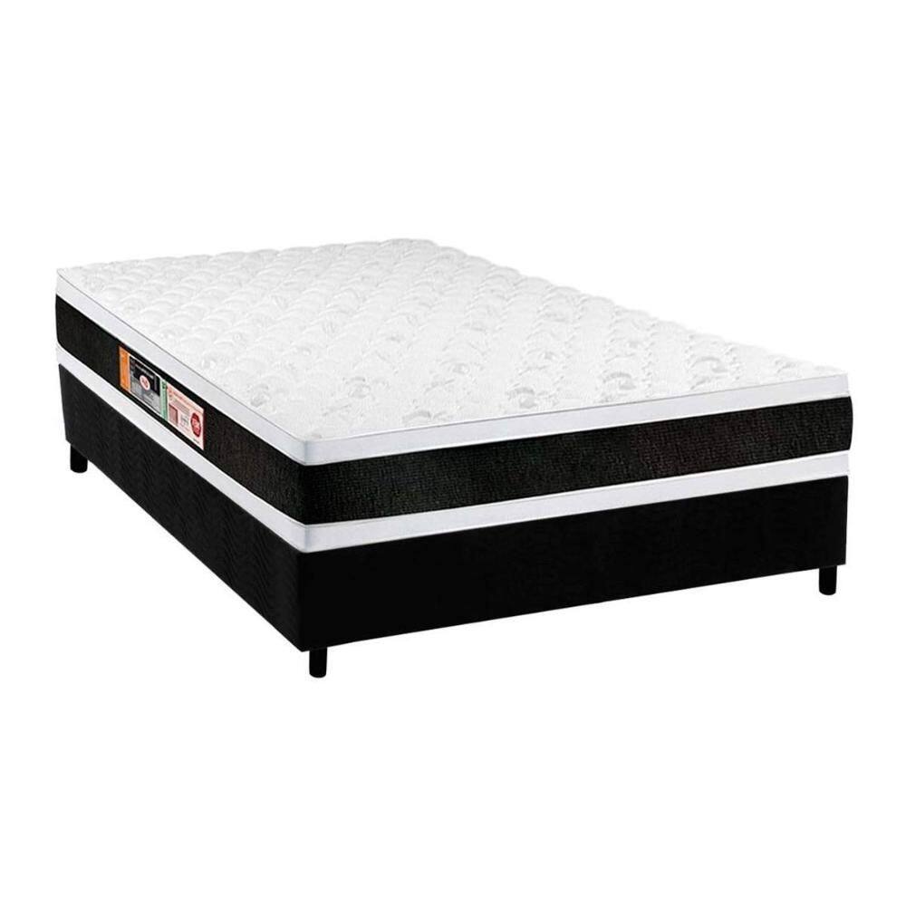 Cama Box Casal: Colchão Espuma Castor D45 Black e White Double Face + Base CRC Suede Black(138x188)