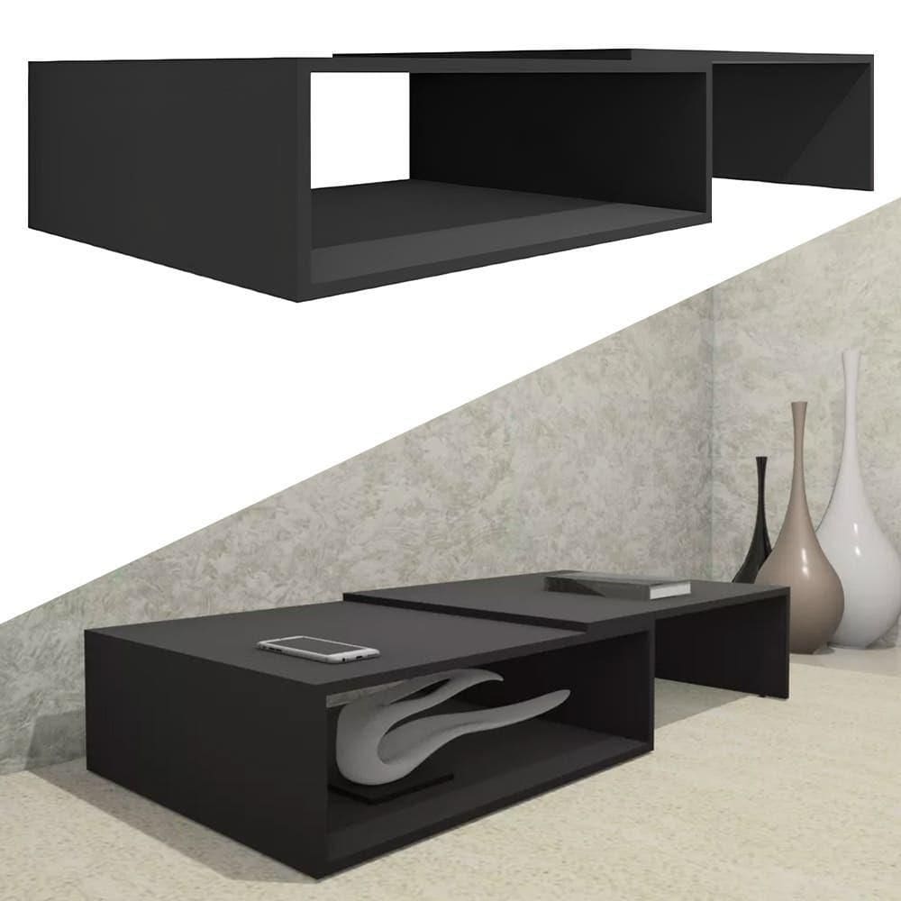 Mesa de Centro Retangular Extensível até 120 CM para Sala de Estar em MDF Preto EVALD