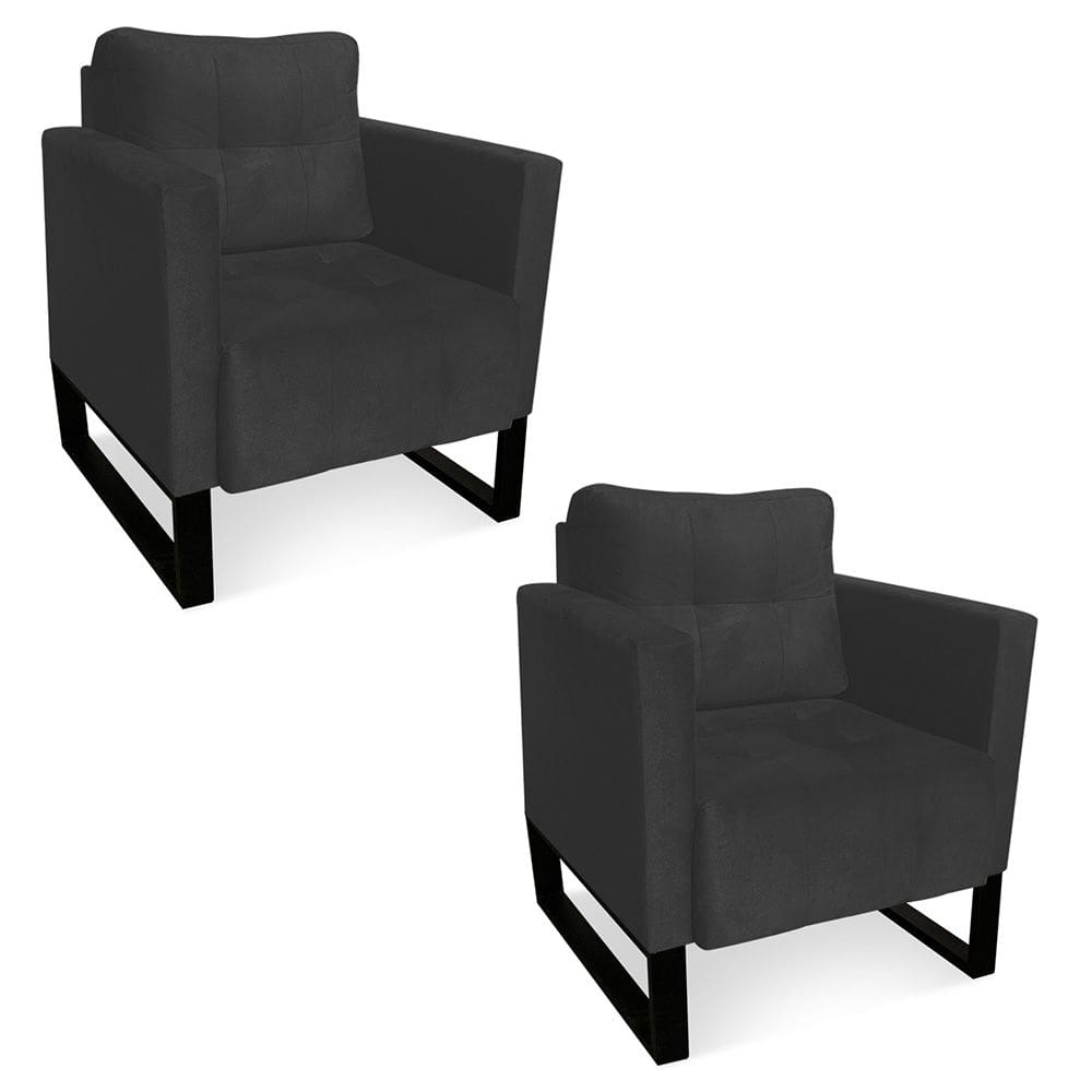 Kit 2 Poltronas Livia Suede Grafite Base Industrial Preto - D`Rossi