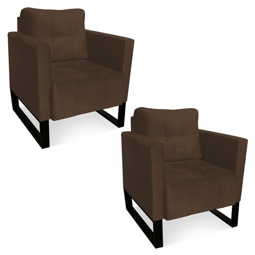 Kit 2 Poltronas Livia Suede Marrom Base Industrial Preto - D`Rossi