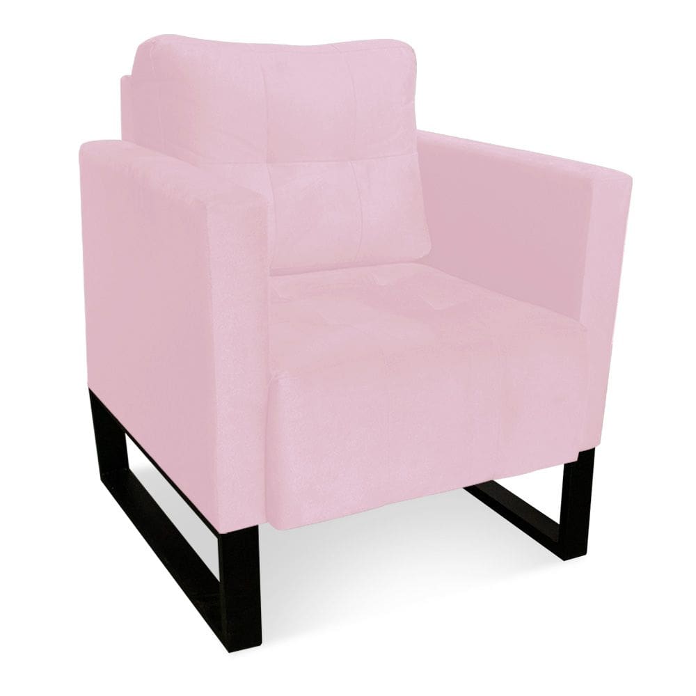 Poltrona Livia Suede Rosa Bebê Base Industrial Preto - D`Rossi