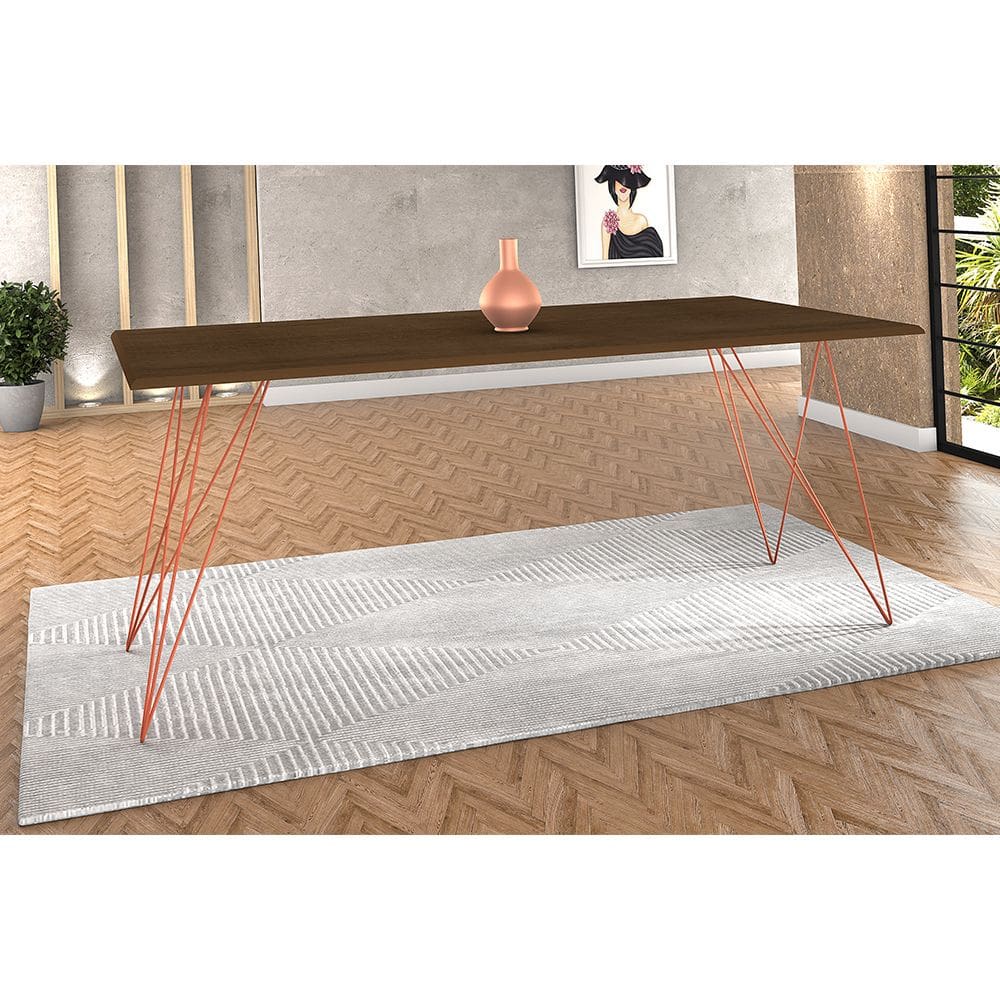 Mesa De Jantar Trama Base Cobre Com Tampo Amêndoa 140 X 80 - New Green