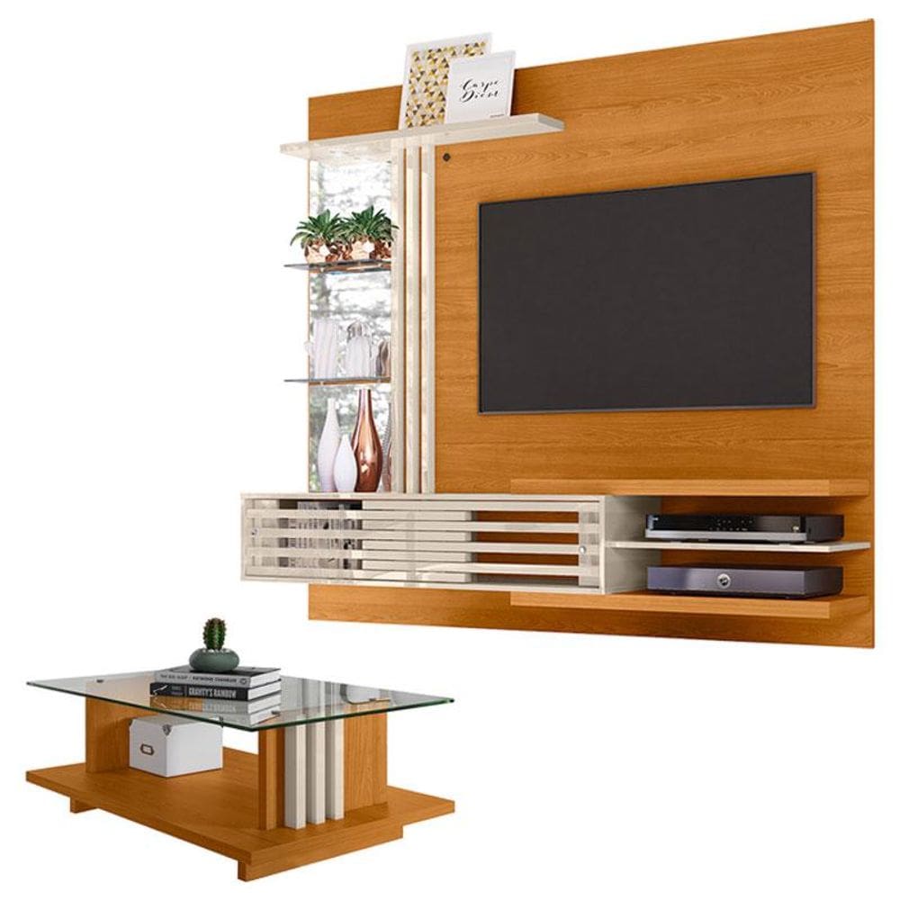 Estante Home Theater Suspenso com Mesa de Centro Frizz Supreme Cinamomo Off White - Madetec