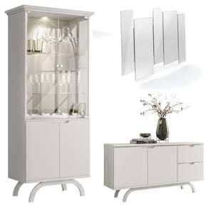 Cristaleira e Aparador Buffet Vicenza com Espelho Isadora Off White - New Ceval